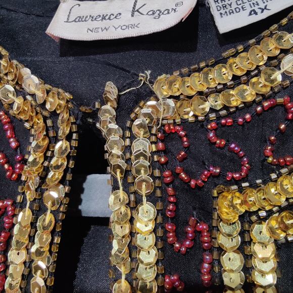 Vintage 80s 90s Laurence Kazar Plus Sz 4X Silk All Over Sequin Paisely Jacket - Picture 3 of 7